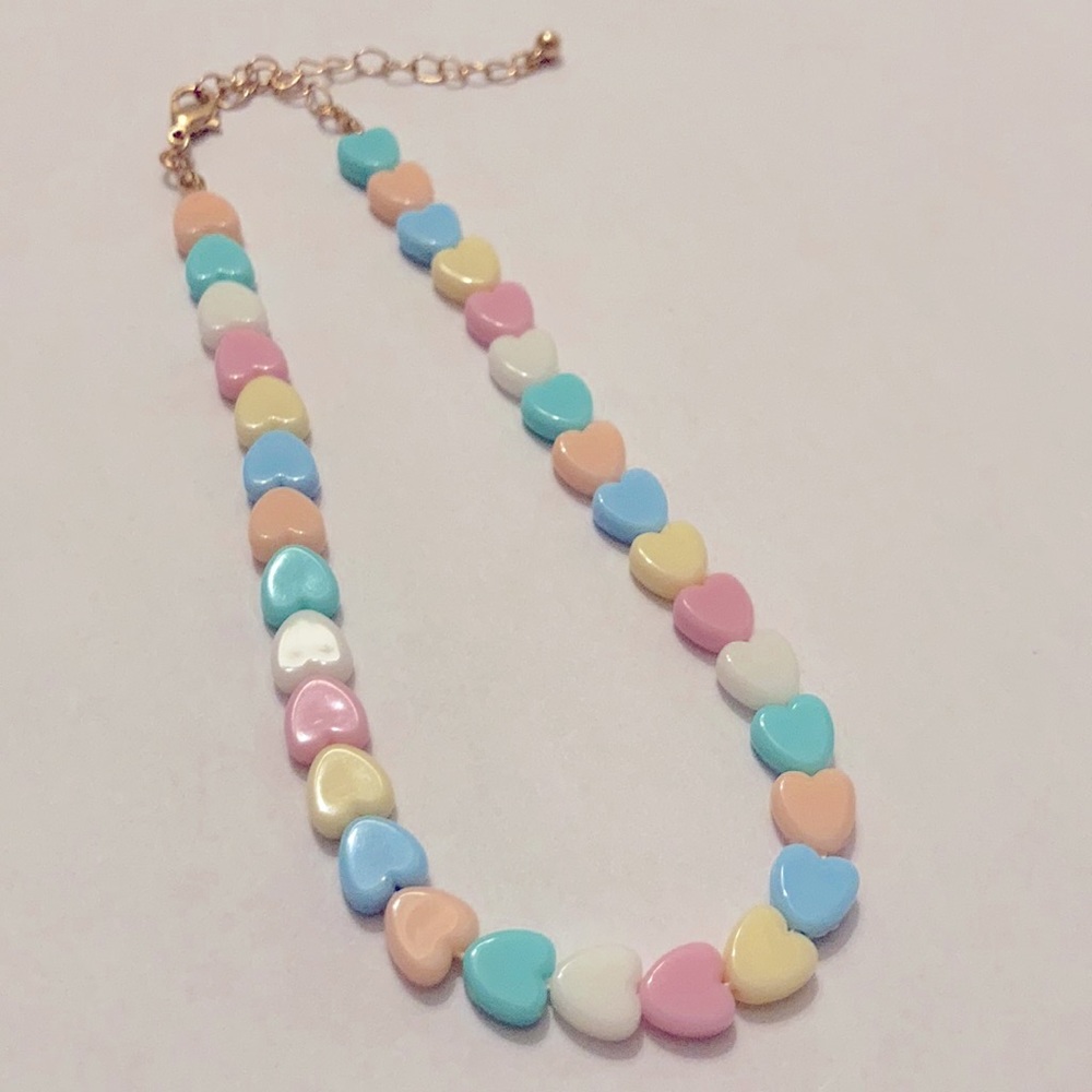 Pastel Rainbow Mini Heart Beaded Adjustable Choker